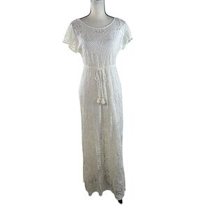 Anthropologie Lilka Bellflower Lace Maxi Dress Tassel Tie Boho Feminine Small